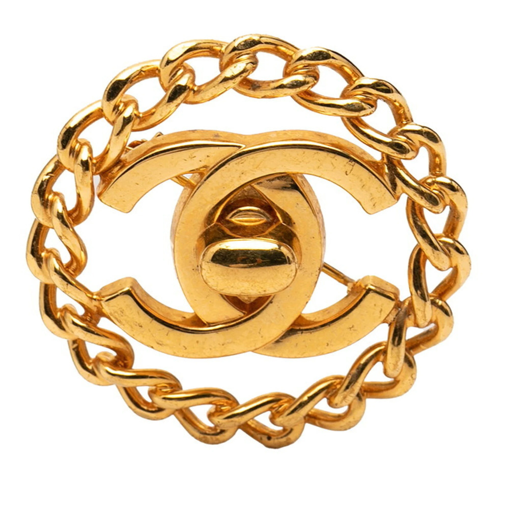 CHANEL Vintage Gold Logo Brooch